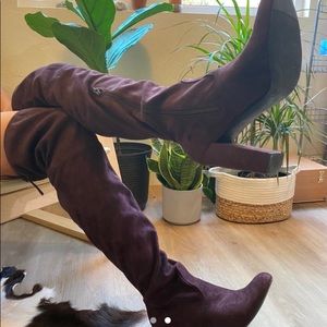Knee high purple suede boots